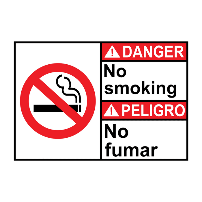 English + Spanish ANSI DANGER No Smoking Sign With Symbol (Bilingual)