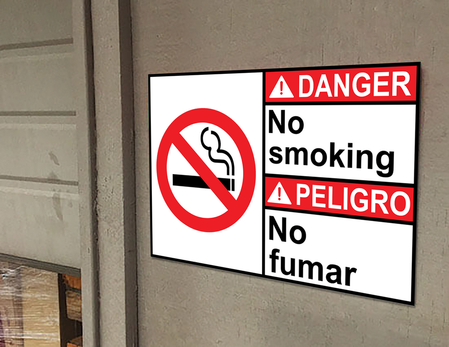 English + Spanish ANSI DANGER No Smoking Sign With Symbol (Bilingual)