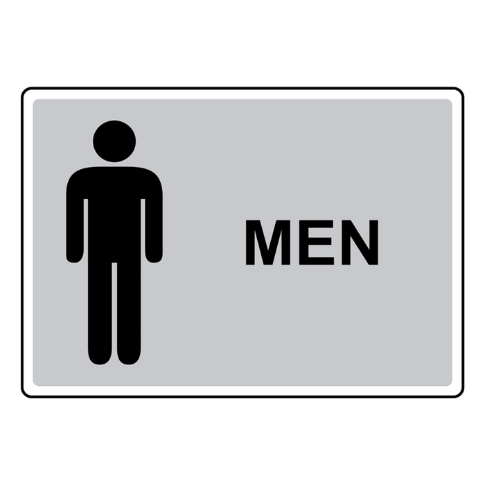 Black on Silver Men Restroom Sign With Symbol