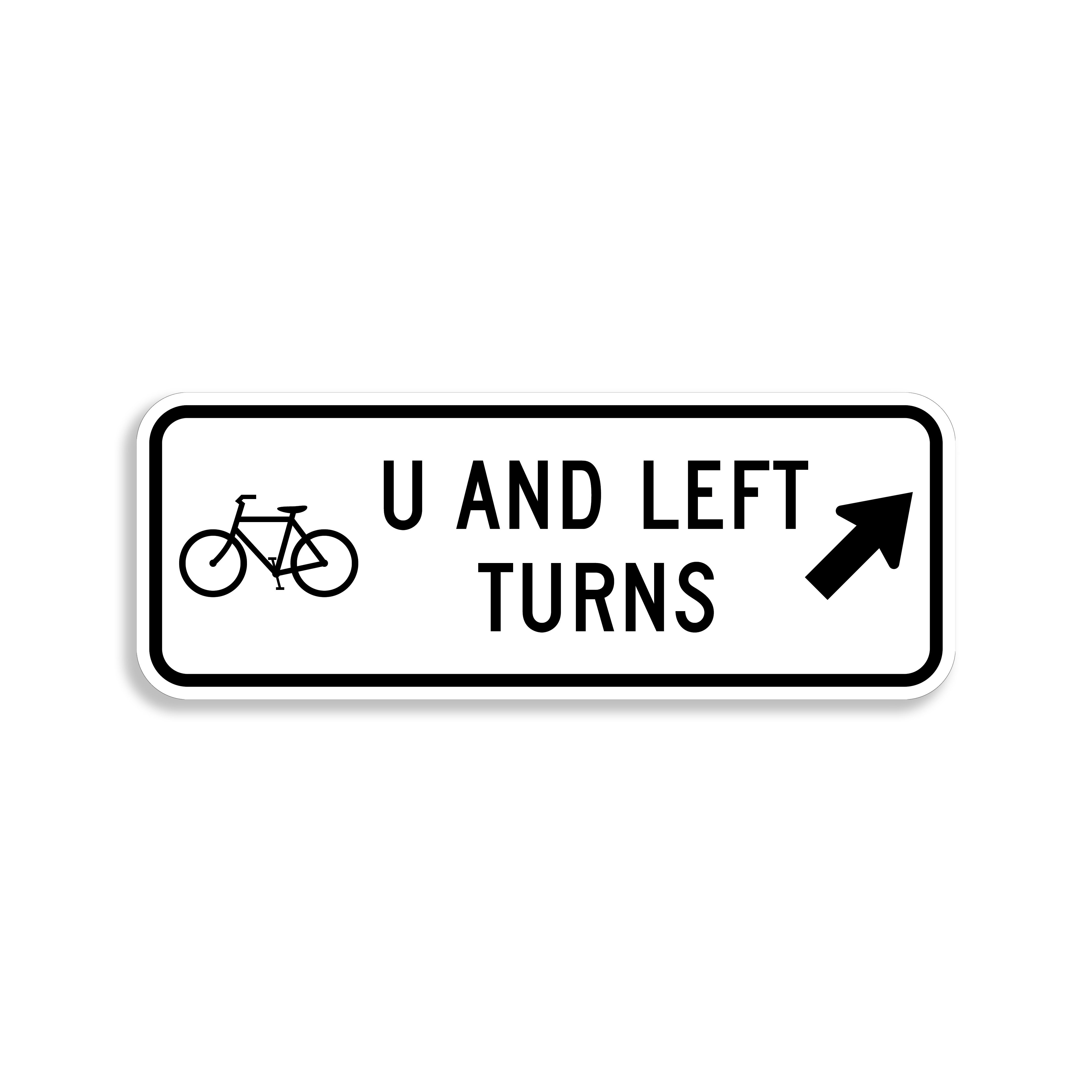 Bicycles U and Left Turns Oblique Sign