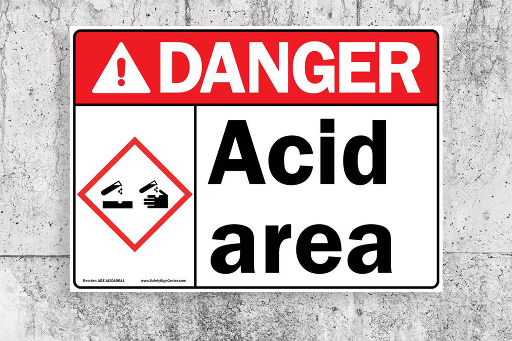 ANSI DANGER Acid area Sign with GHS Symbol