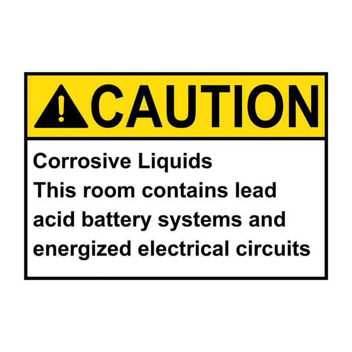 ANSI CAUTION Corrosive Liquids This room contains lead acid battery systems Sign