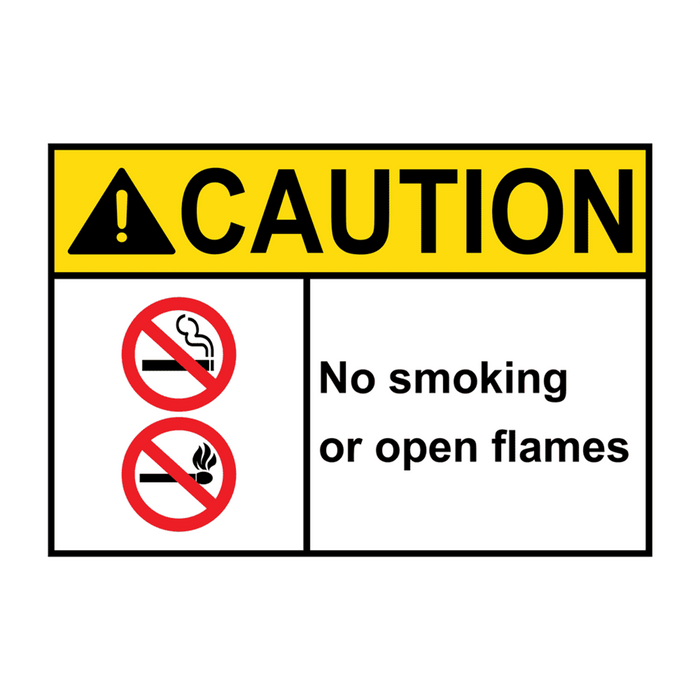 ANSI CAUTION No Smoking Or Open Flames Sign with Symbol