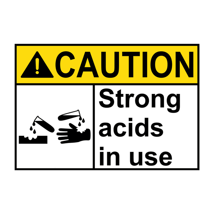ANSI CAUTION Strong Acids In Use Sign with Symbol