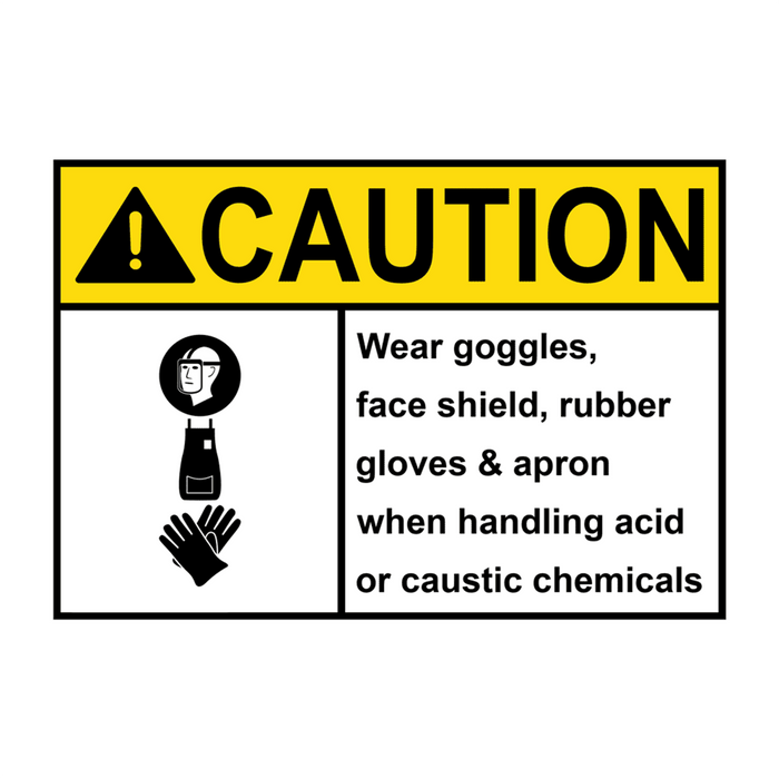 ANSI CAUTION Wear goggles, face shield, rubber gloves and apron Sign with Symbol