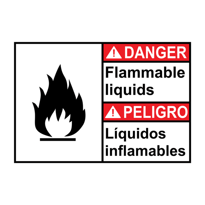 English + Spanish ANSI DANGER Flammable Liquids Sign With Symbol