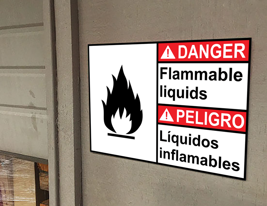 English + Spanish ANSI DANGER Flammable Liquids Sign With Symbol