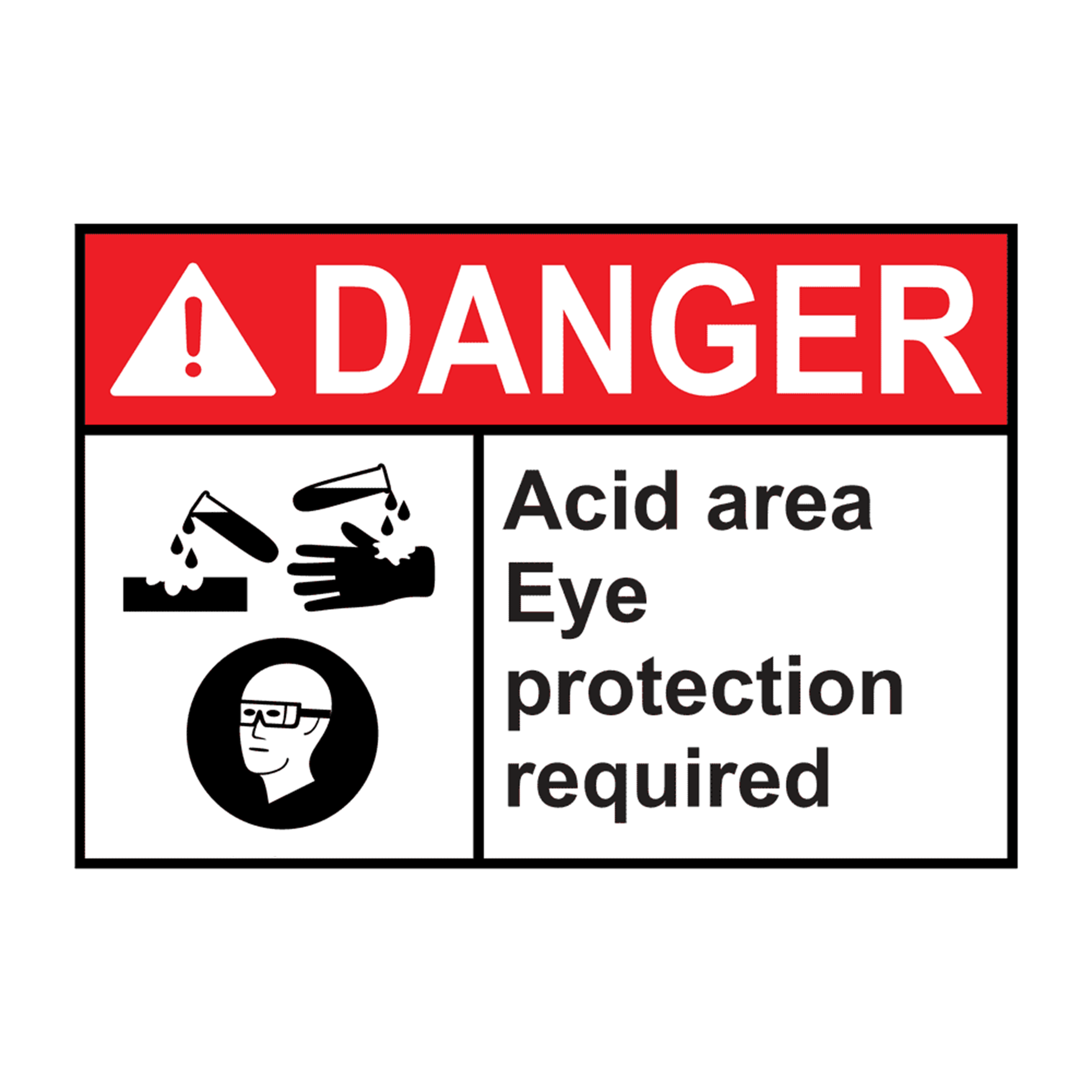 ANSI DANGER Acid Area Eye Protection Required Sign with Symbol
