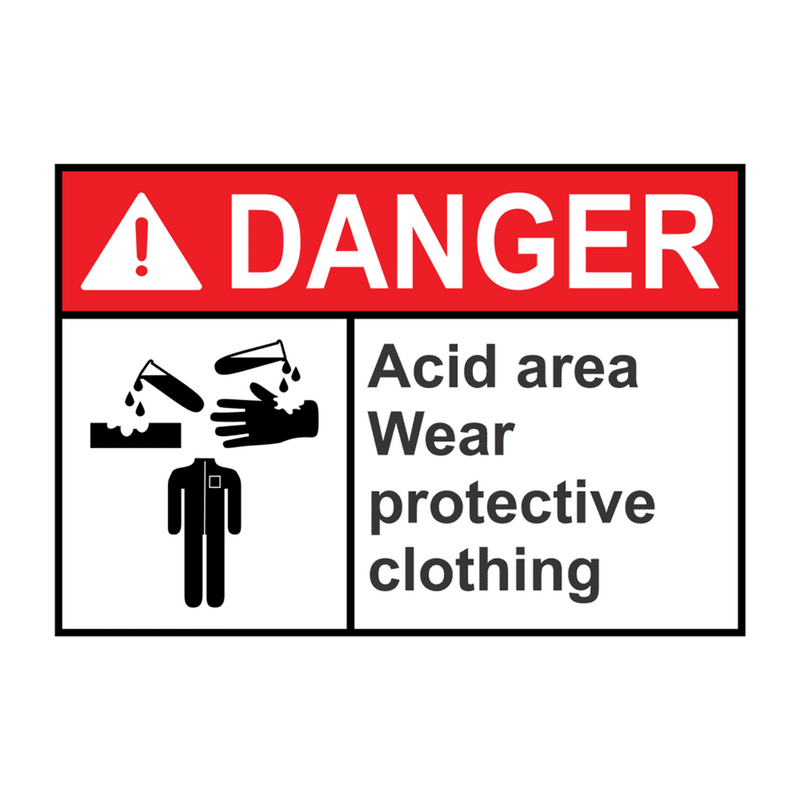 ANSI DANGER Acid Area Wear Protective Clothing Sign with Symbol