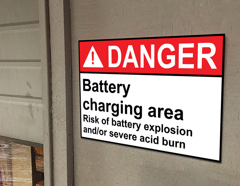 ANSI DANGER Battery Charging Area Risks Sign