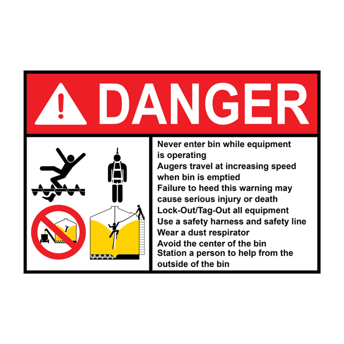 ANSI DANGER Never enter bin while equipment is operating Sign with Symbol