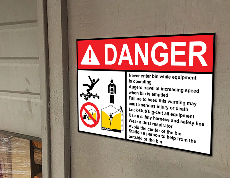 ANSI DANGER Never enter bin while equipment is operating Sign with Symbol