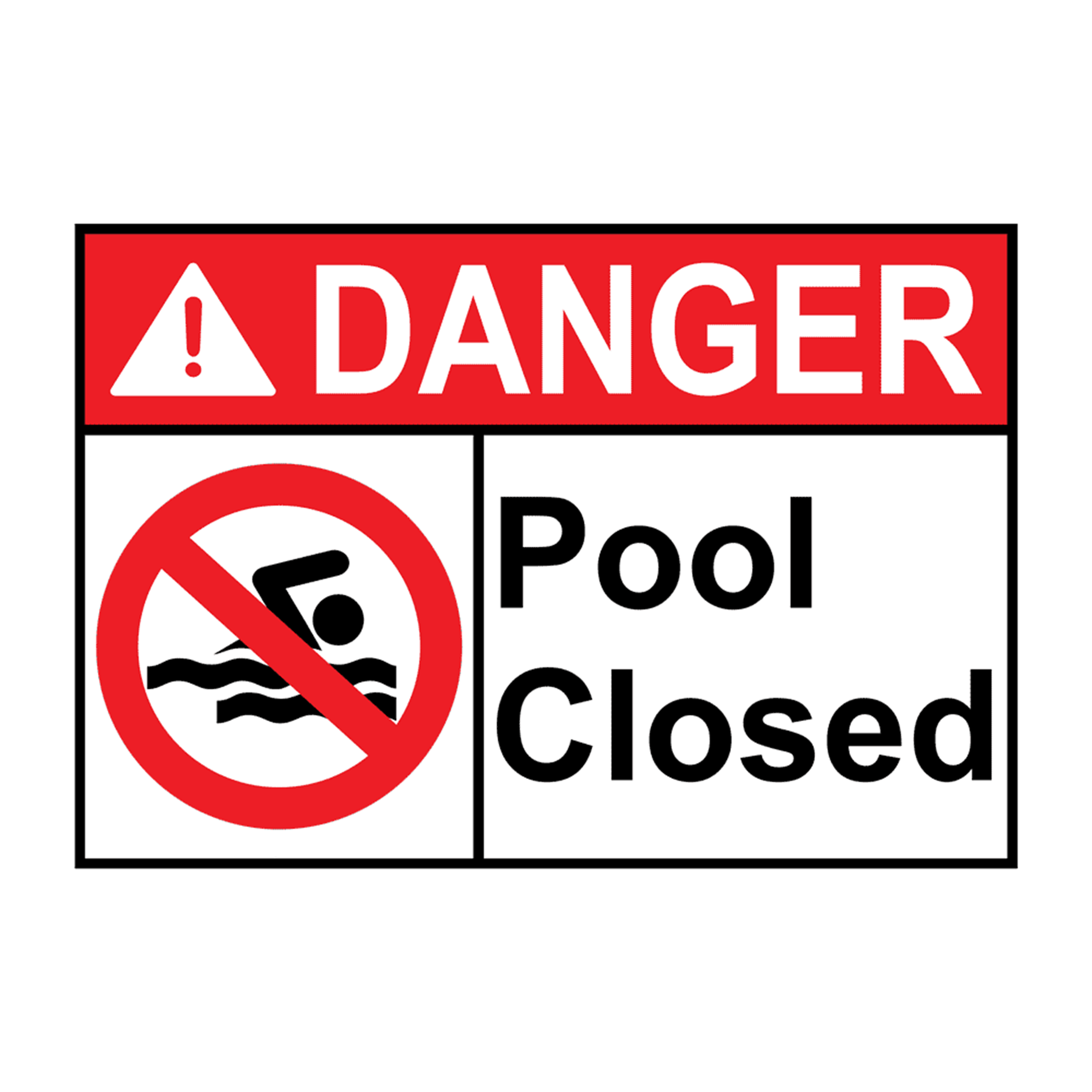 ANSI DANGER Pool Closed Sign with Symbol – Safety Sign Center