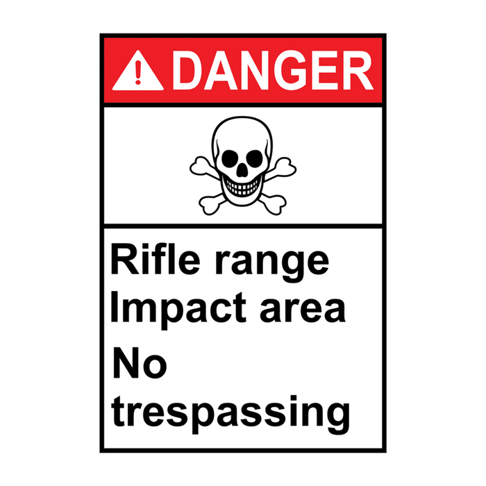 Portrait ANSI DANGER Rifle Range Impact Area No Trespassing Sign with Symbol