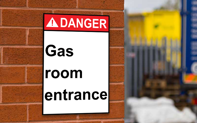 Señal de peligro de entrada a sala de gas ANSI vertical