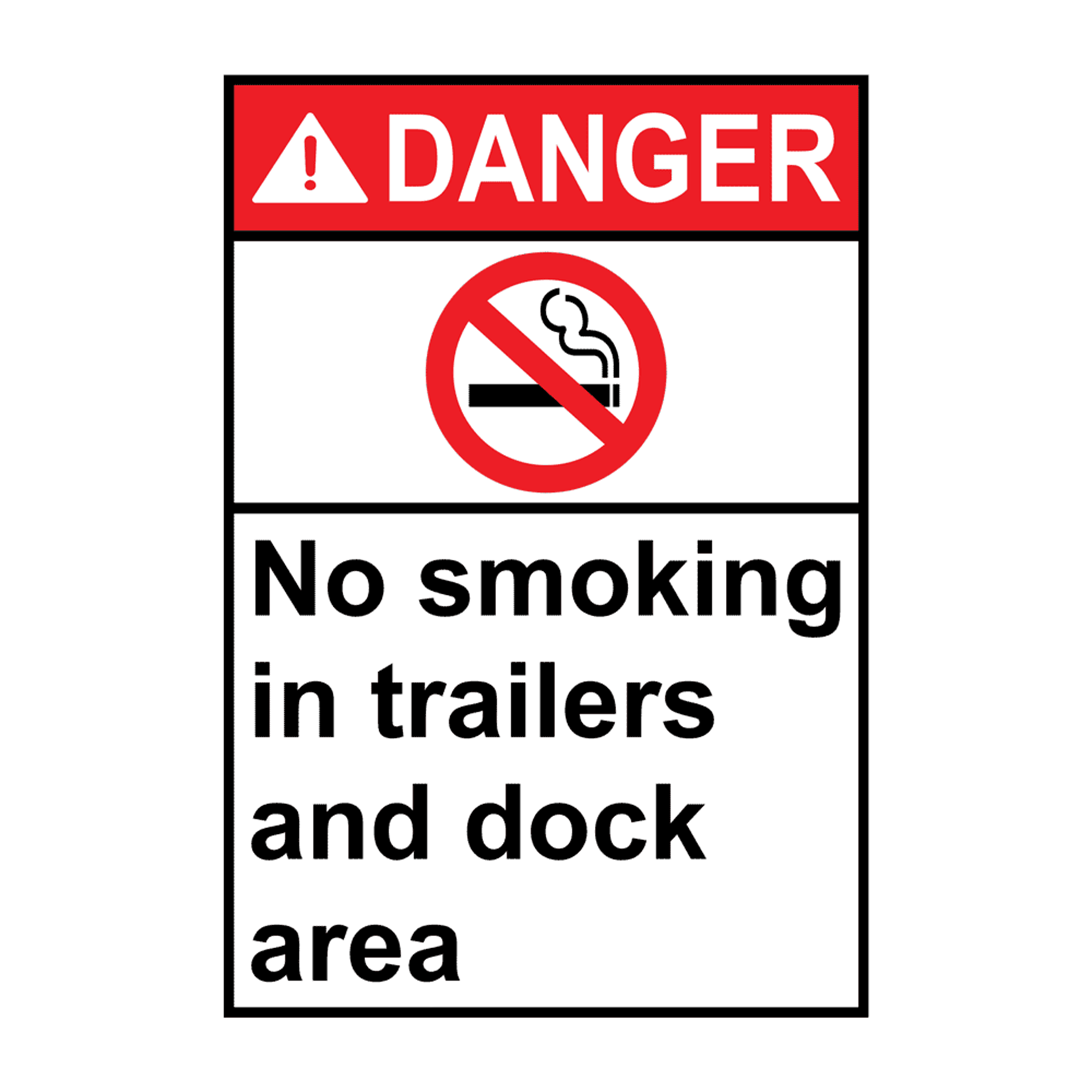 Señal Vertical ANSI PELIGRO Prohibido Fumar en Remolques y Área de Muelle con Símbolo