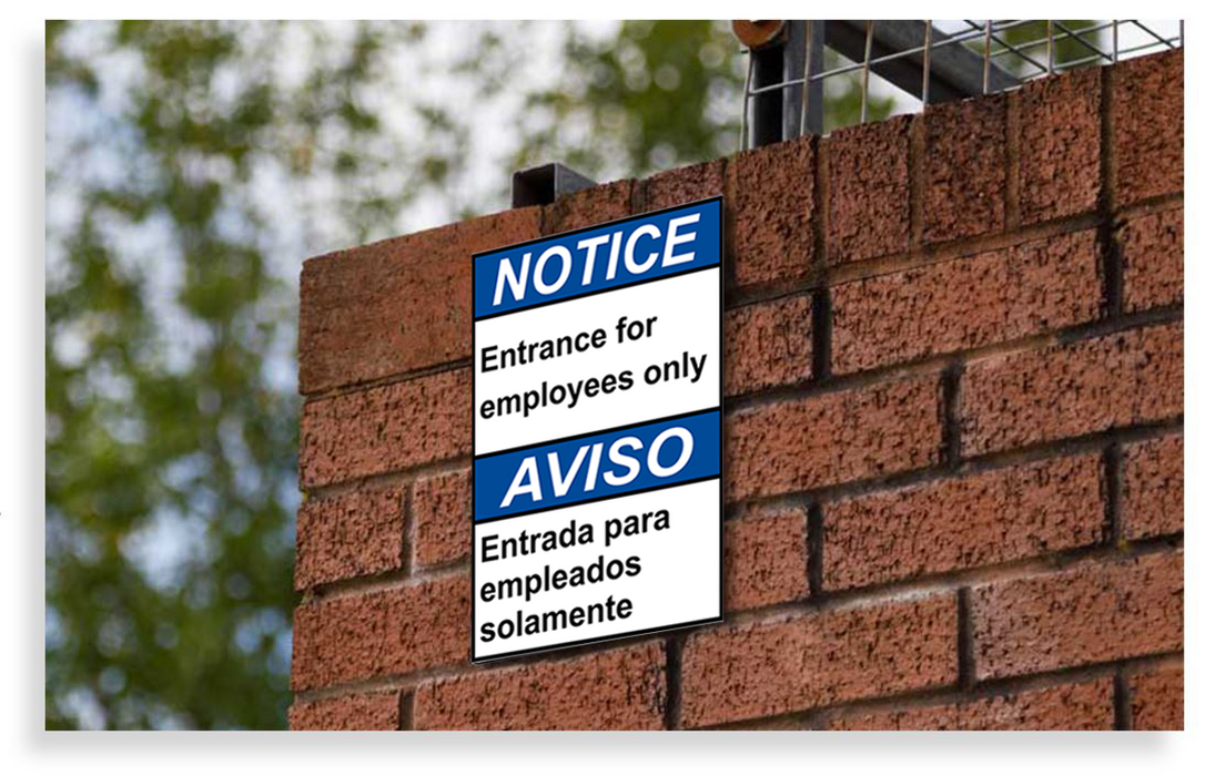 BILINGUAL ANSI NOTICE Entrance For Employees Only Sign