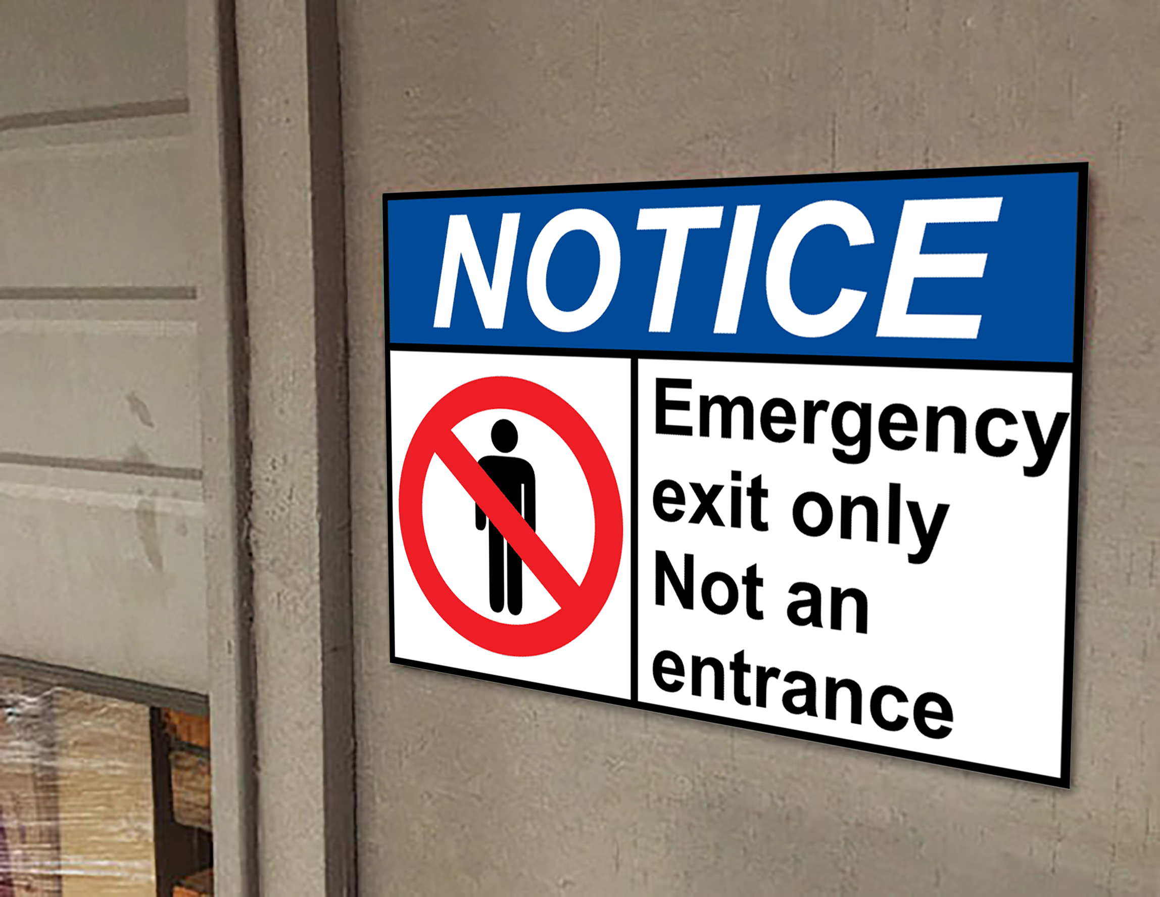 ANSI NOTICE Emergency exit only Not an entrance Sign with Symbol
