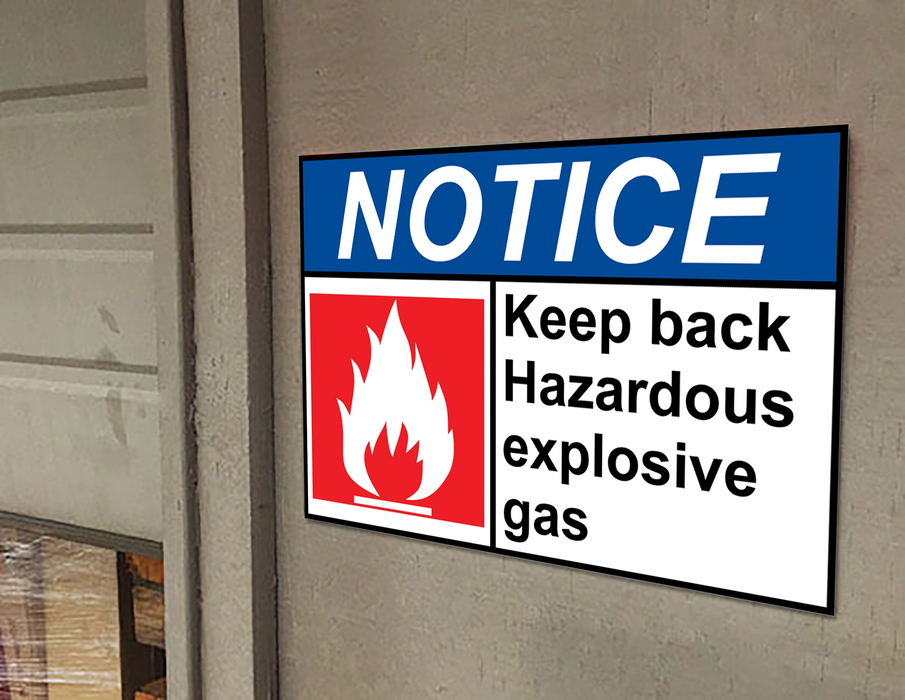 ANSI NOTICE Keep back Hazardous explosive gas Sign with Symbol