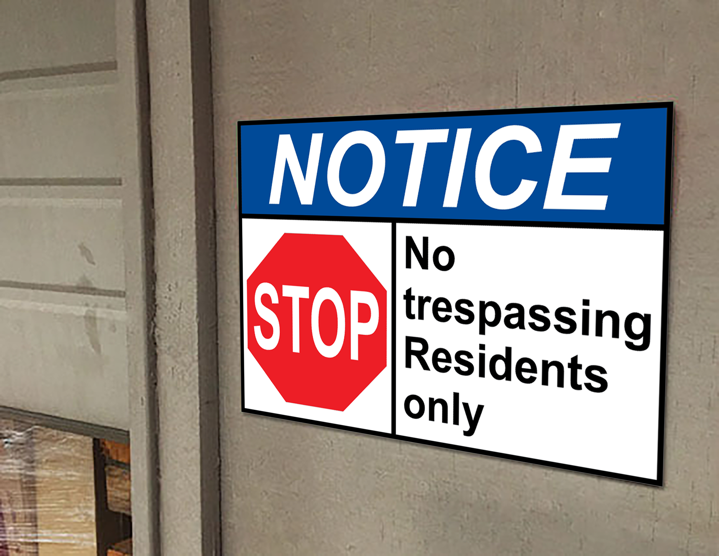 ANSI NOTICE No trespassing Residents only Sign with Symbol