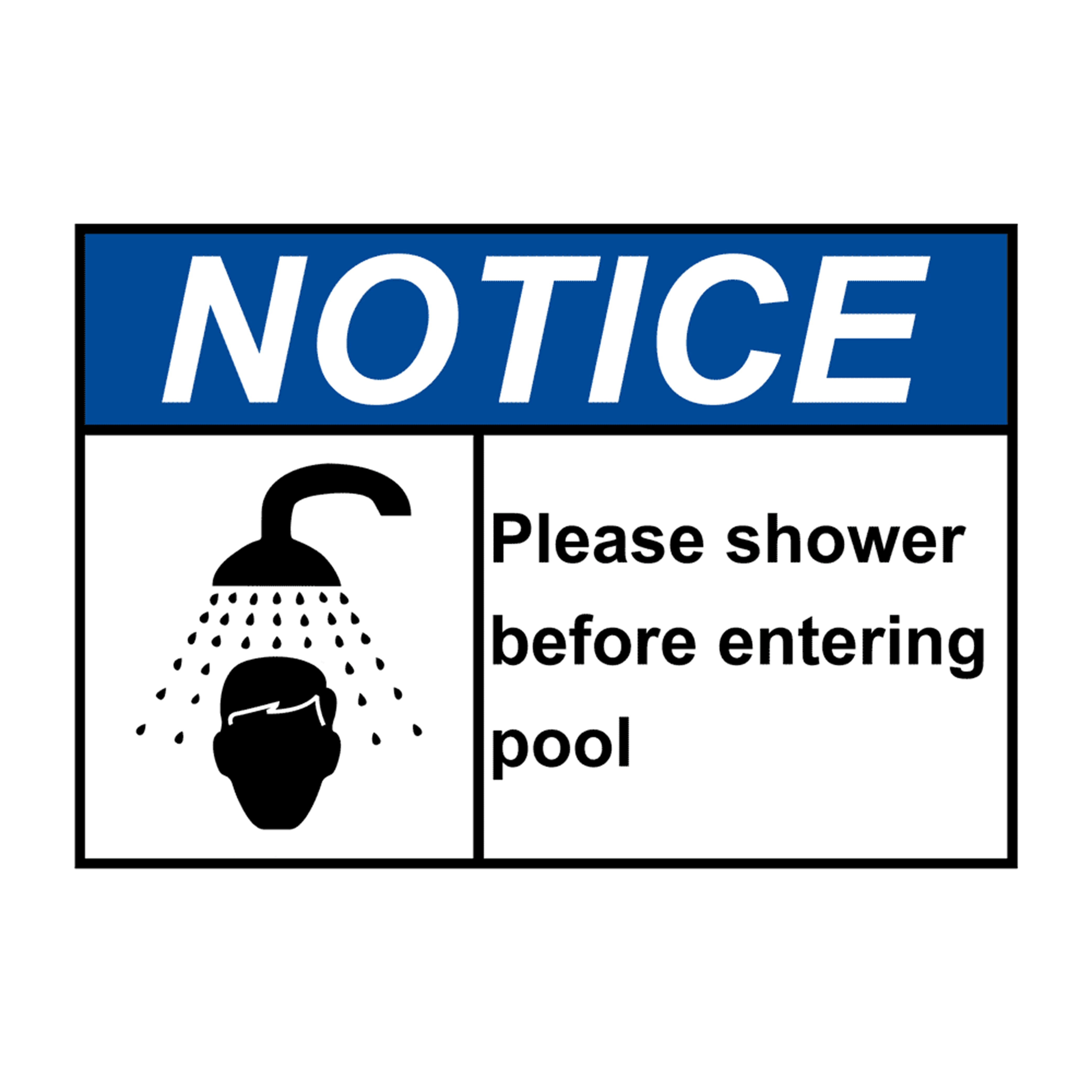 ANSI NOTICE Please Shower Before Entering Pool Sign with Symbol ...
