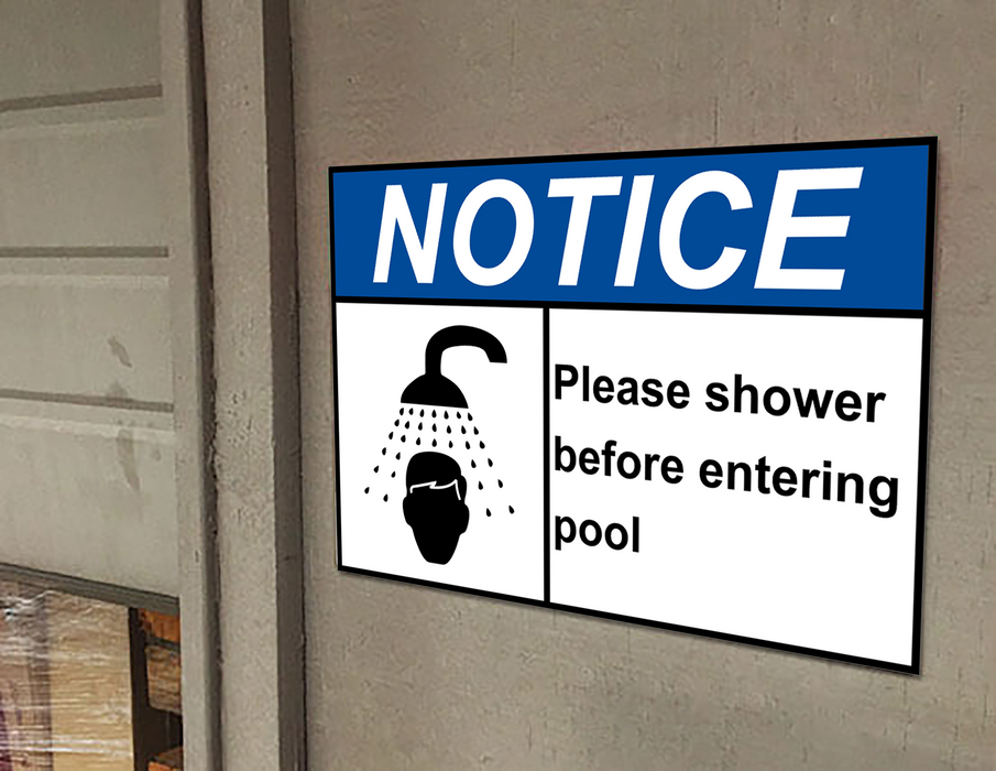 ANSI NOTICE Please Shower Before Entering Pool Sign with Symbol