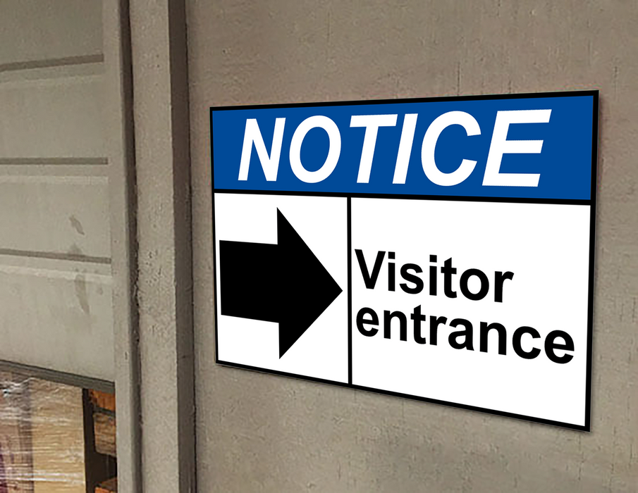 ANSI NOTICE Visitor entrance [right arrow] Sign with Symbol