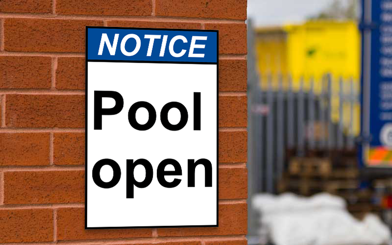 Portrait ANSI NOTICE Pool open Sign