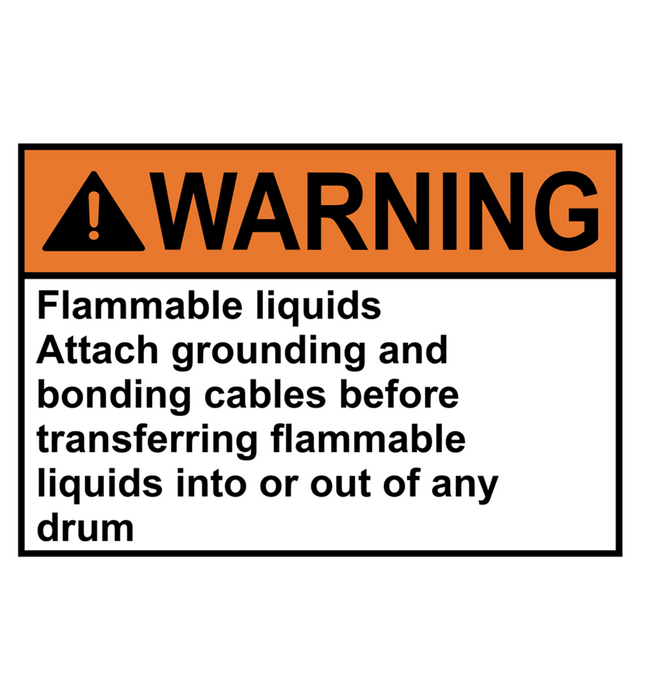 ANSI WARNING Flammable liquids Attach grounding and bonding Sign