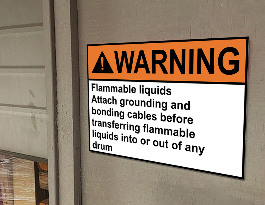 ANSI WARNING Flammable liquids Attach grounding and bonding Sign