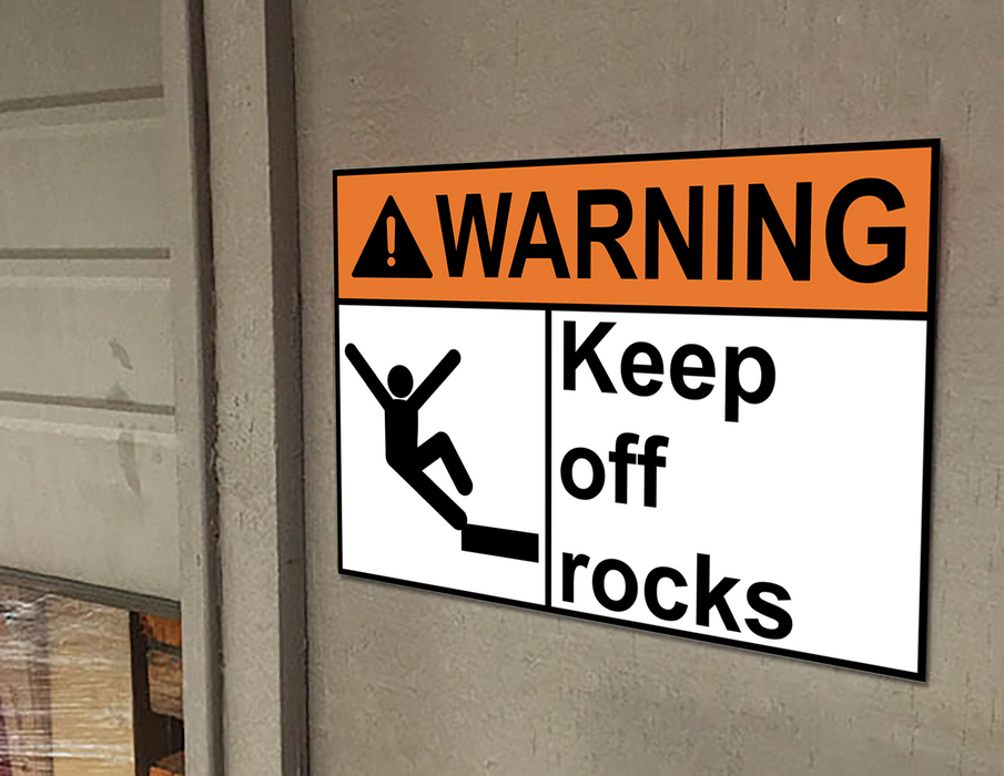 ANSI WARNING Keep off rocks Sign with Symbol