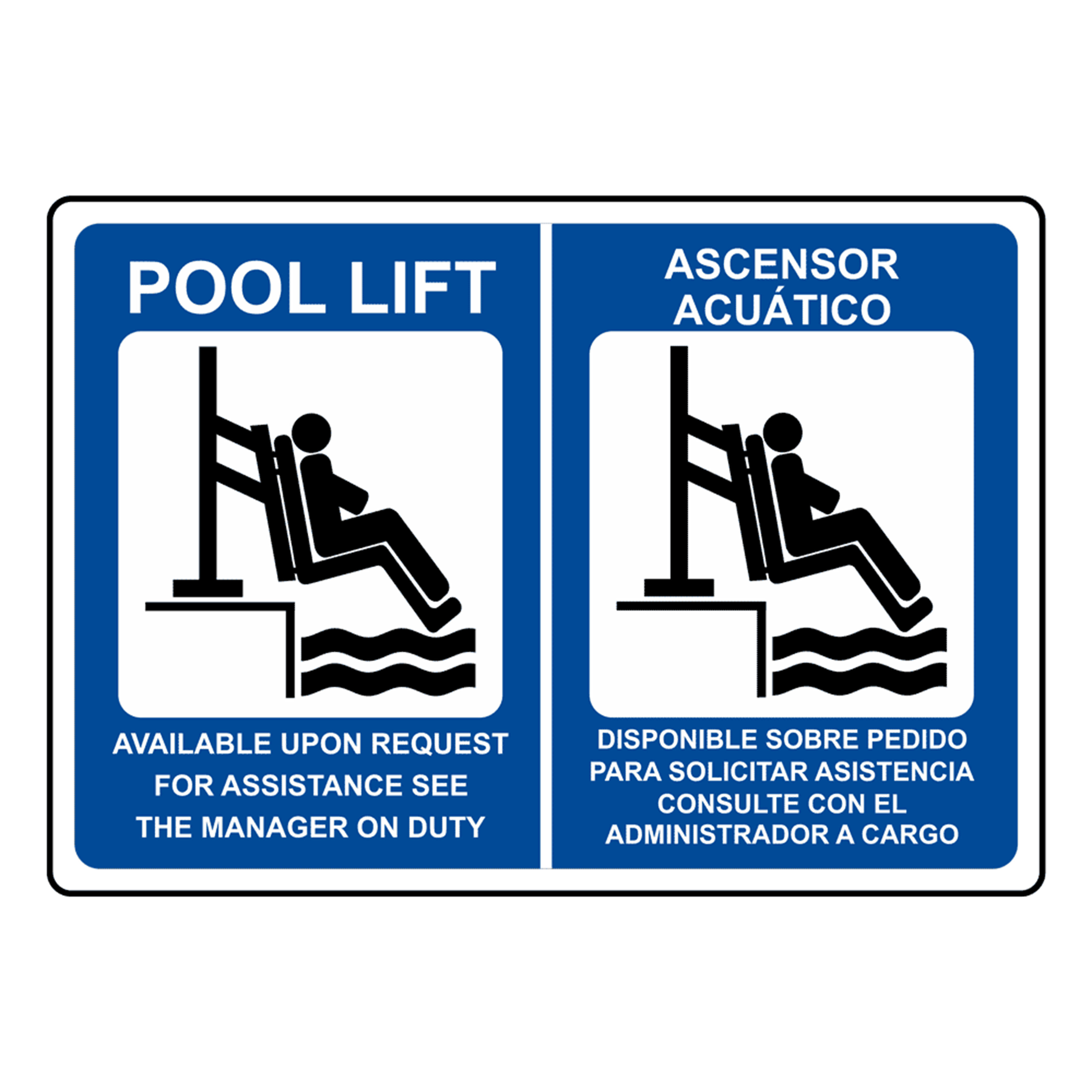 Elevador de piscina disponible con símbolo. Elevador de piscina para discapacitados.