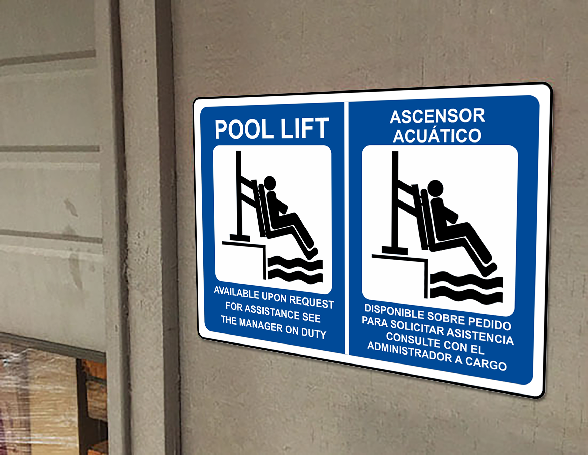 Elevador de piscina disponible con símbolo. Elevador de piscina para discapacitados.
