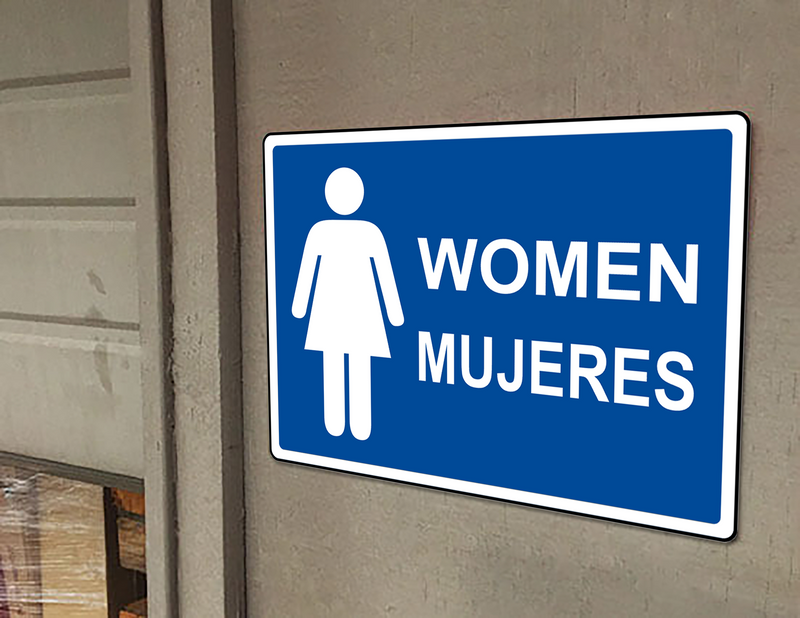 Blue Women - Mujeres Restroom Sign With Symbol