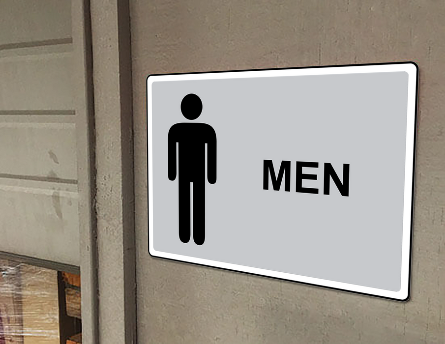 Black on Silver Men Restroom Sign With Symbol