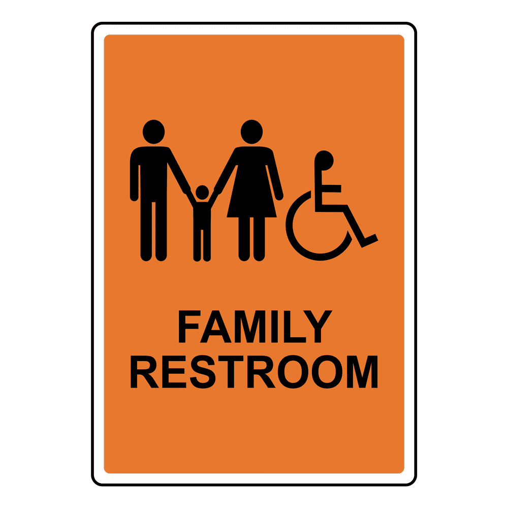 Letrero Accesible de BAÑO FAMILIAR, Naranja, Vertical, Con Símbolo