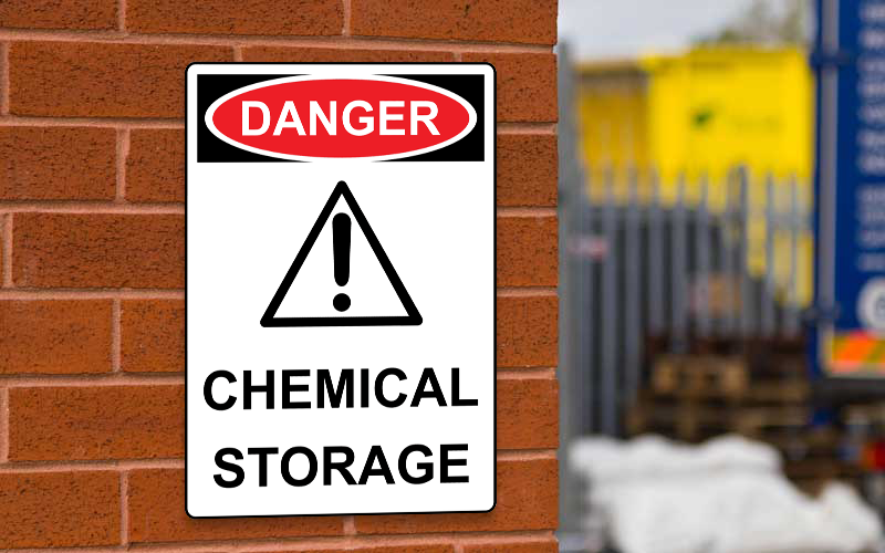 Portrait OSHA DANGER Chemical Storage Sign With Symbol