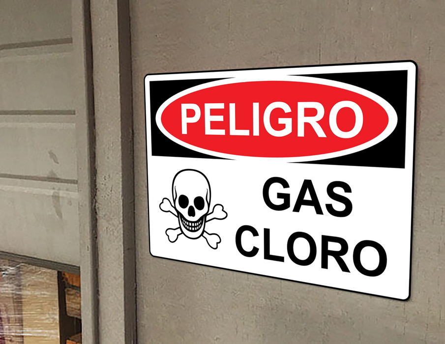 Spanish OSHA DANGER Chlorine Gas Sign With Symbol