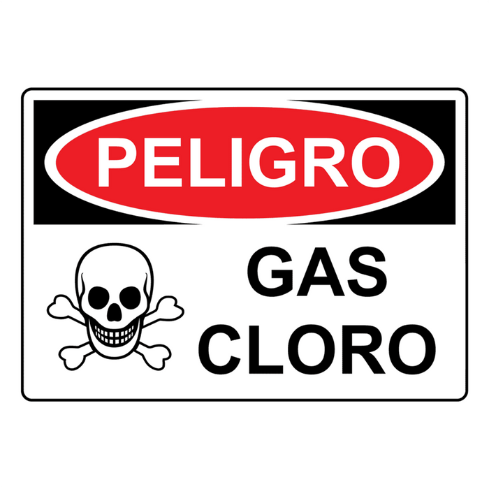 Spanish OSHA DANGER Chlorine Gas Sign With Symbol