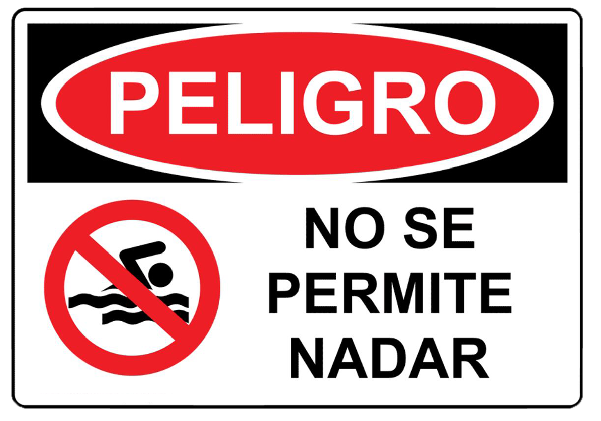 Spanish OSHA DANGER No Swimming Sign With Symbol