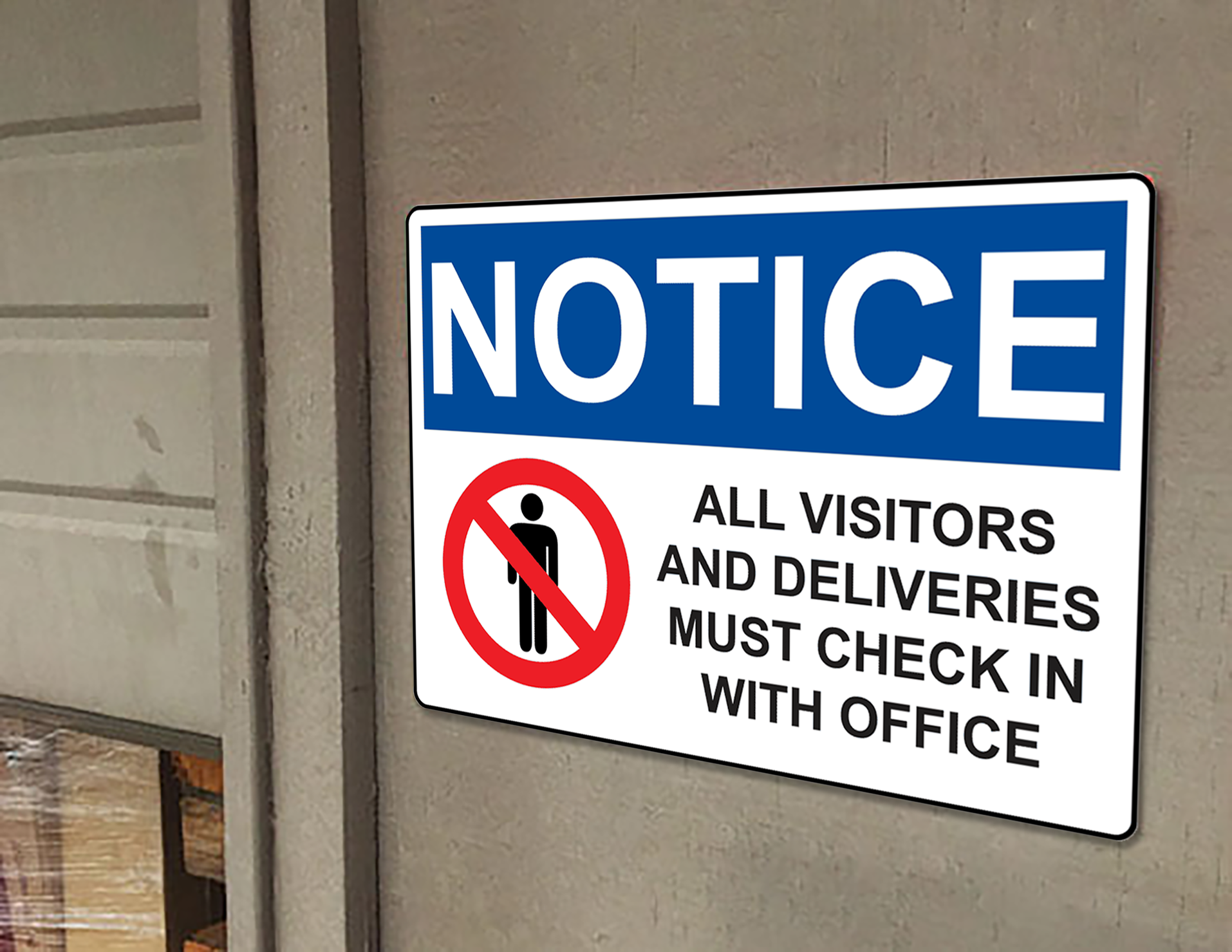 AVISO DE OSHA Los visitantes y las entregas deben registrarse Letrero con símbolo