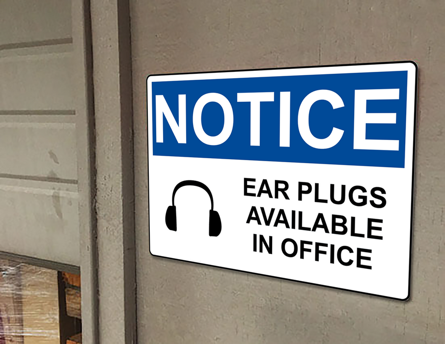 OSHA NOTICE Ear Plugs Available In Office Sign With Symbol