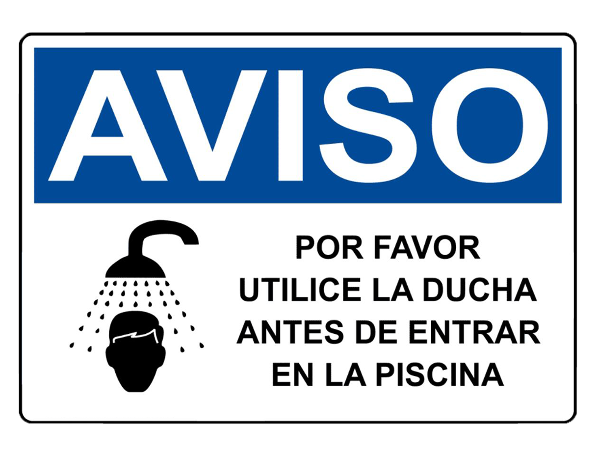 Spanish OSHA NOTICE Please Shower Before Entering Pool Sign With Symbol