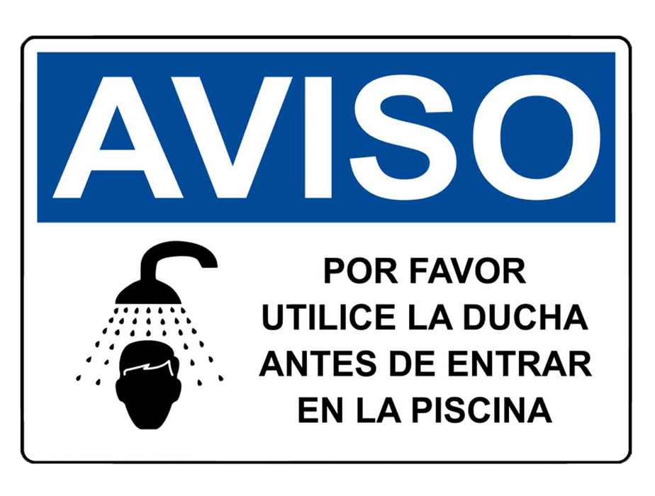 Spanish OSHA NOTICE Please Shower Before Entering Pool Sign With Symbol