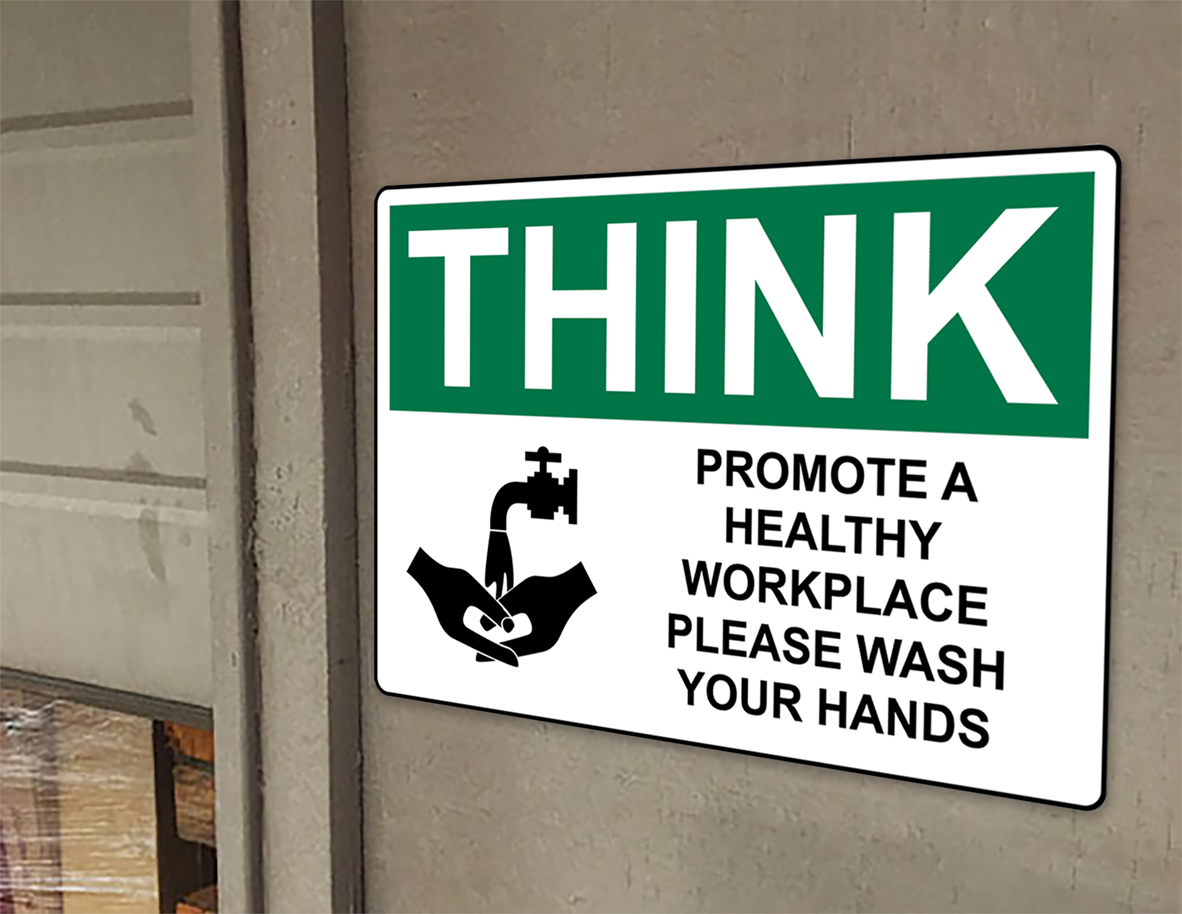 OSHA THINK Promueva un lugar de trabajo saludable con un cartel de símbolos con un símbolo