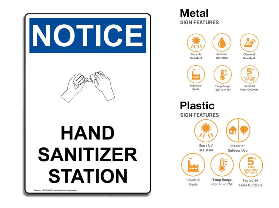 Portrait OSHA NOTICE Hand Sanitizer Station Sign With Symbol