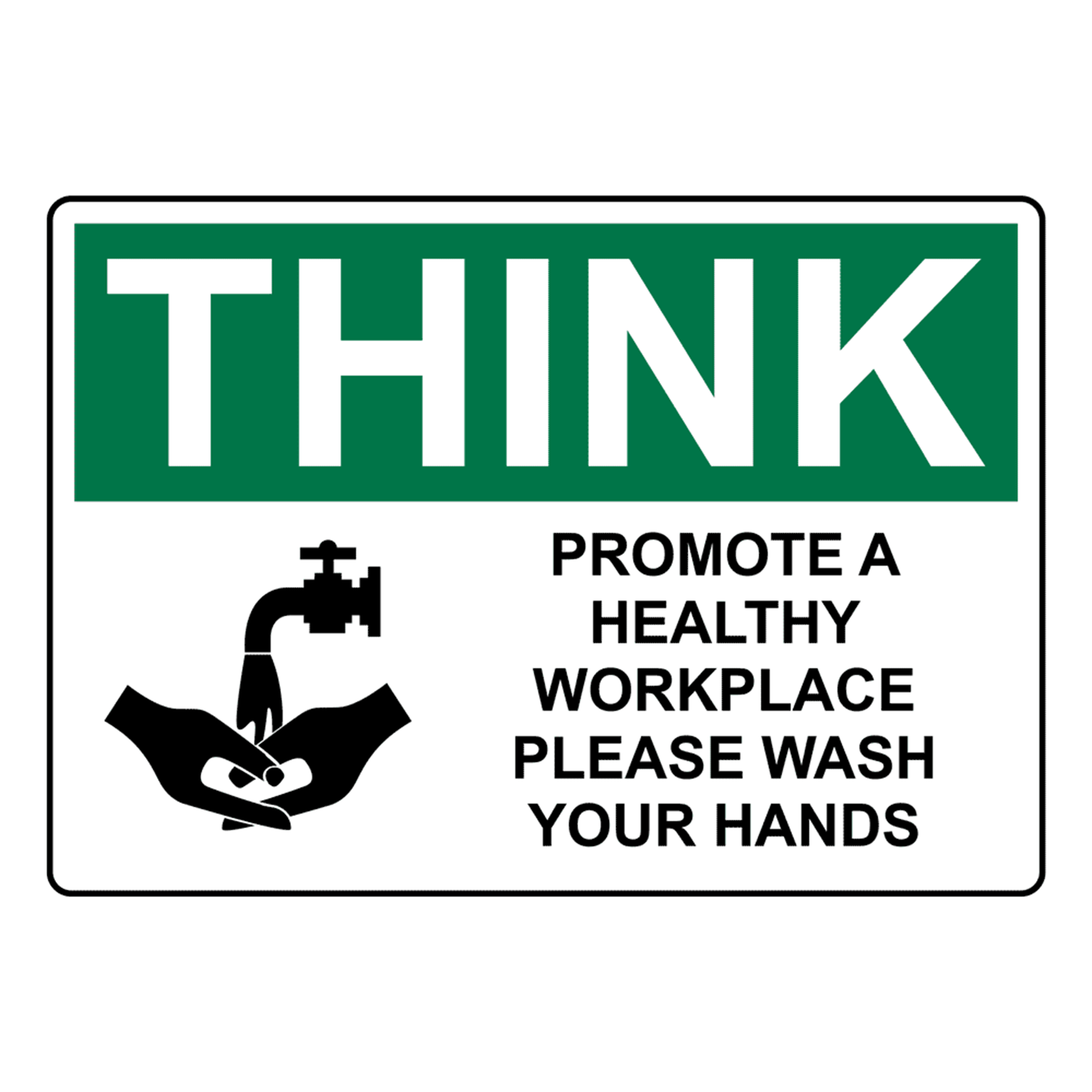 OSHA THINK Promueva un lugar de trabajo saludable con un cartel de símbolos con un símbolo