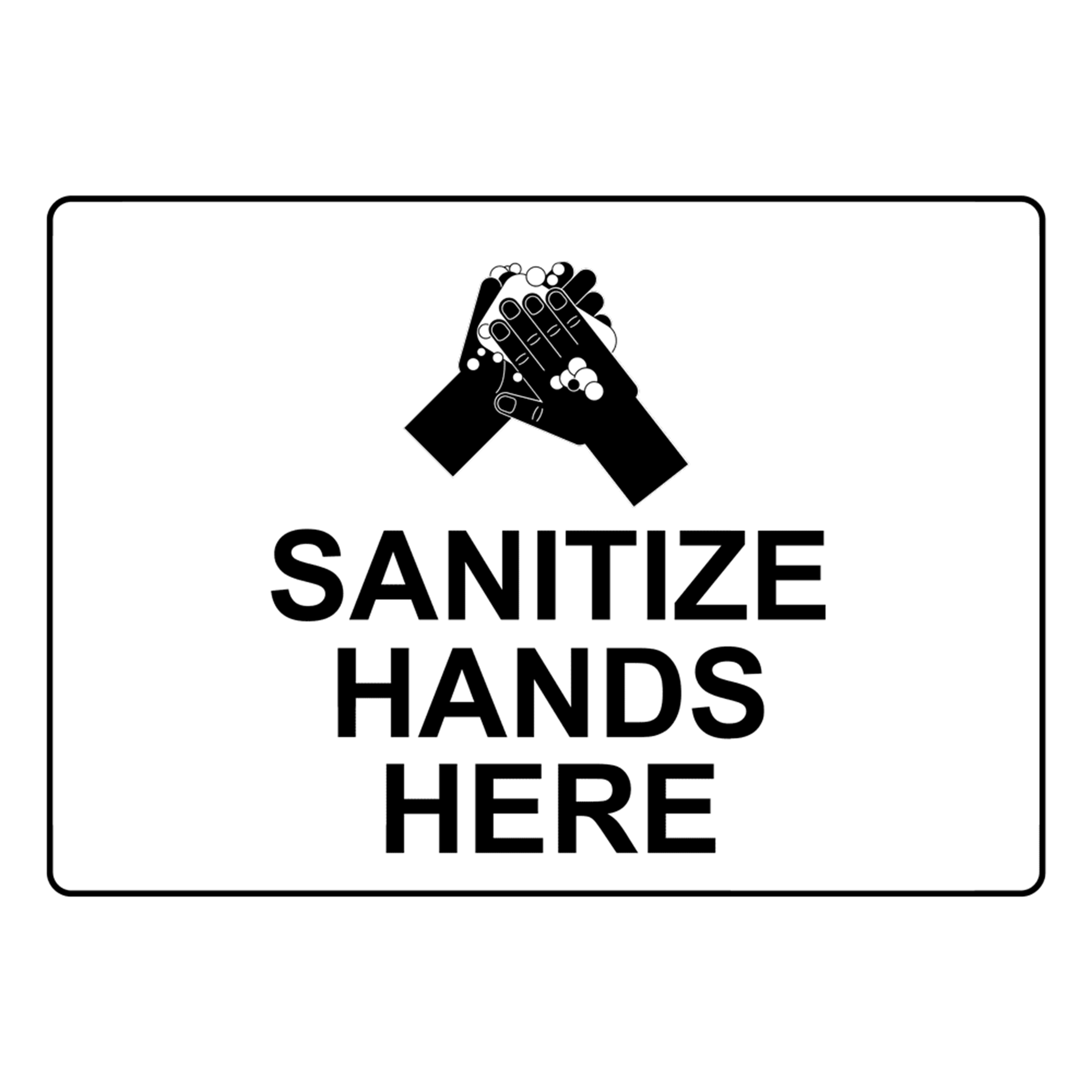 Sanitice las manos aquí. Señal para lavarse las manos. Lávese las manos.